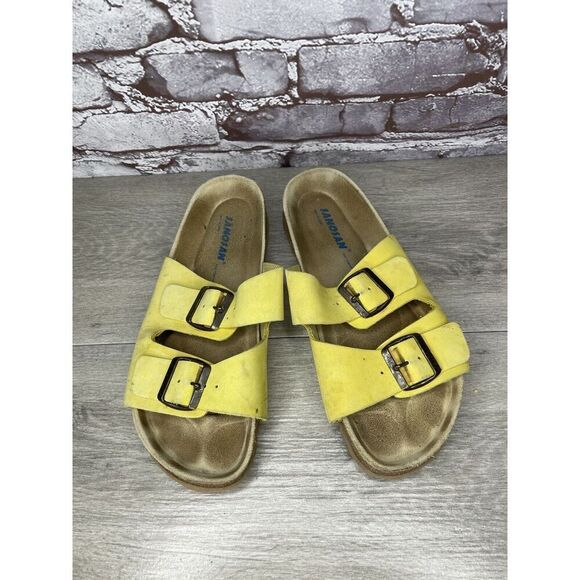 Sanosan Yellow Leather Arizona Slides Casual Cork Sandals Women Sz 40EU/9.5M US - Picture 10 of 16